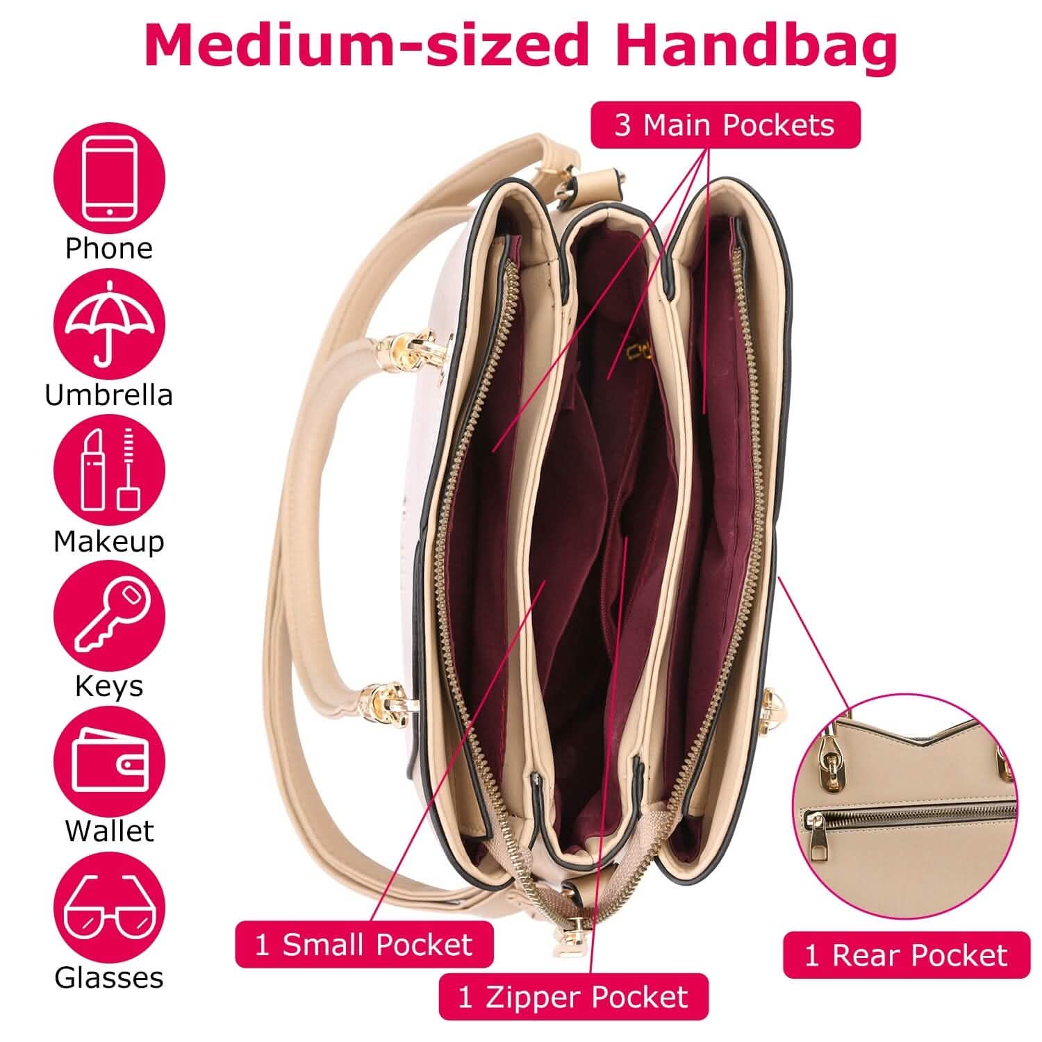 Women Medium Sized Leather Satchel Crossbody Bag with Stylish Stitching Detachable Strap Handbags & Wallets - Tophatter Daily Deals