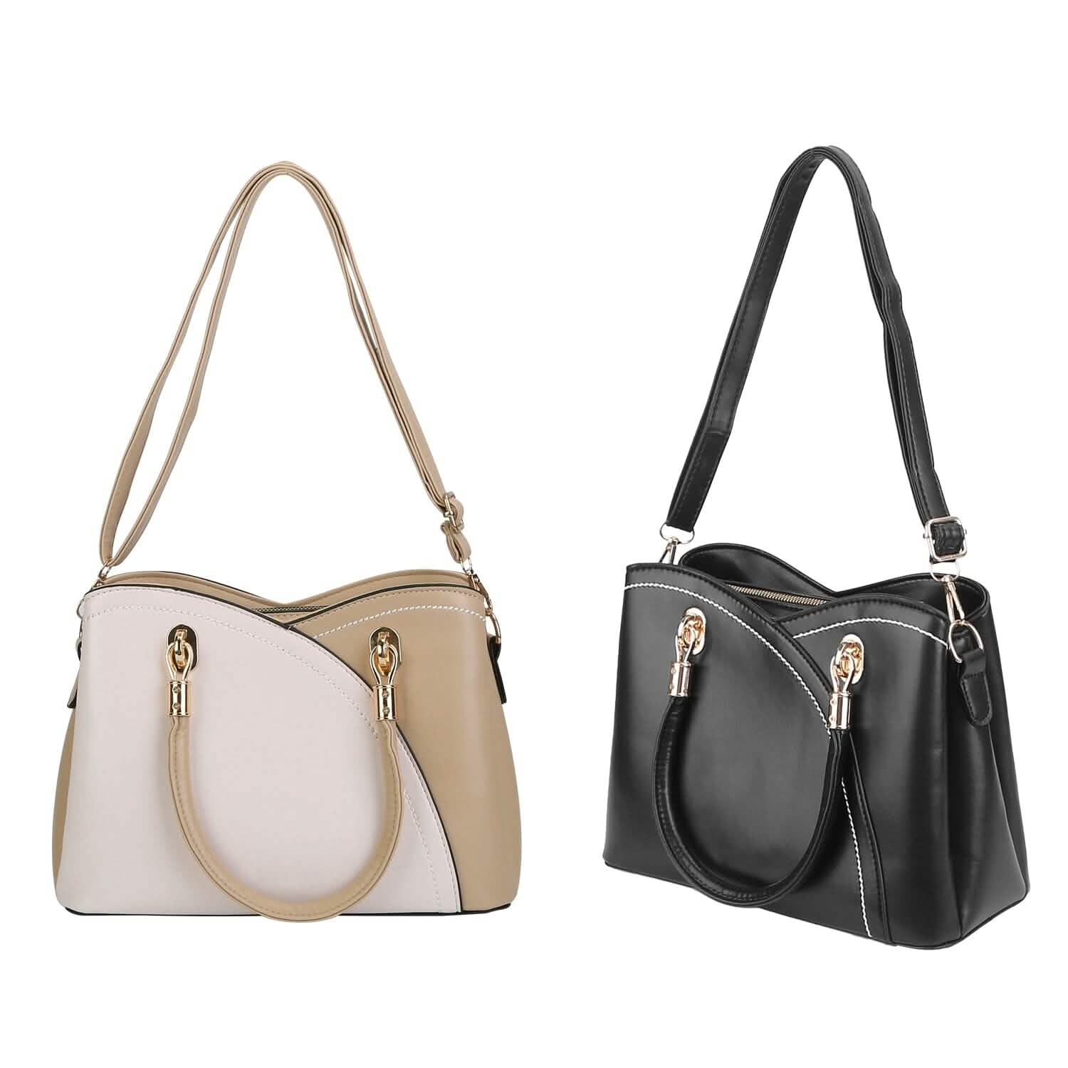 Women Medium Sized Leather Satchel Crossbody Bag with Stylish Stitching Detachable Strap Handbags & Wallets - Tophatter Daily Deals