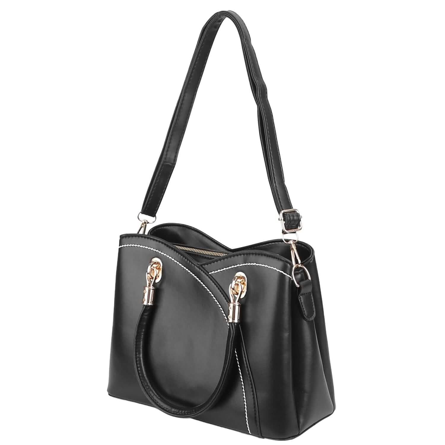 Women Medium Sized Leather Satchel Crossbody Bag with Stylish Stitching Detachable Strap Handbags & Wallets - Tophatter Daily Deals