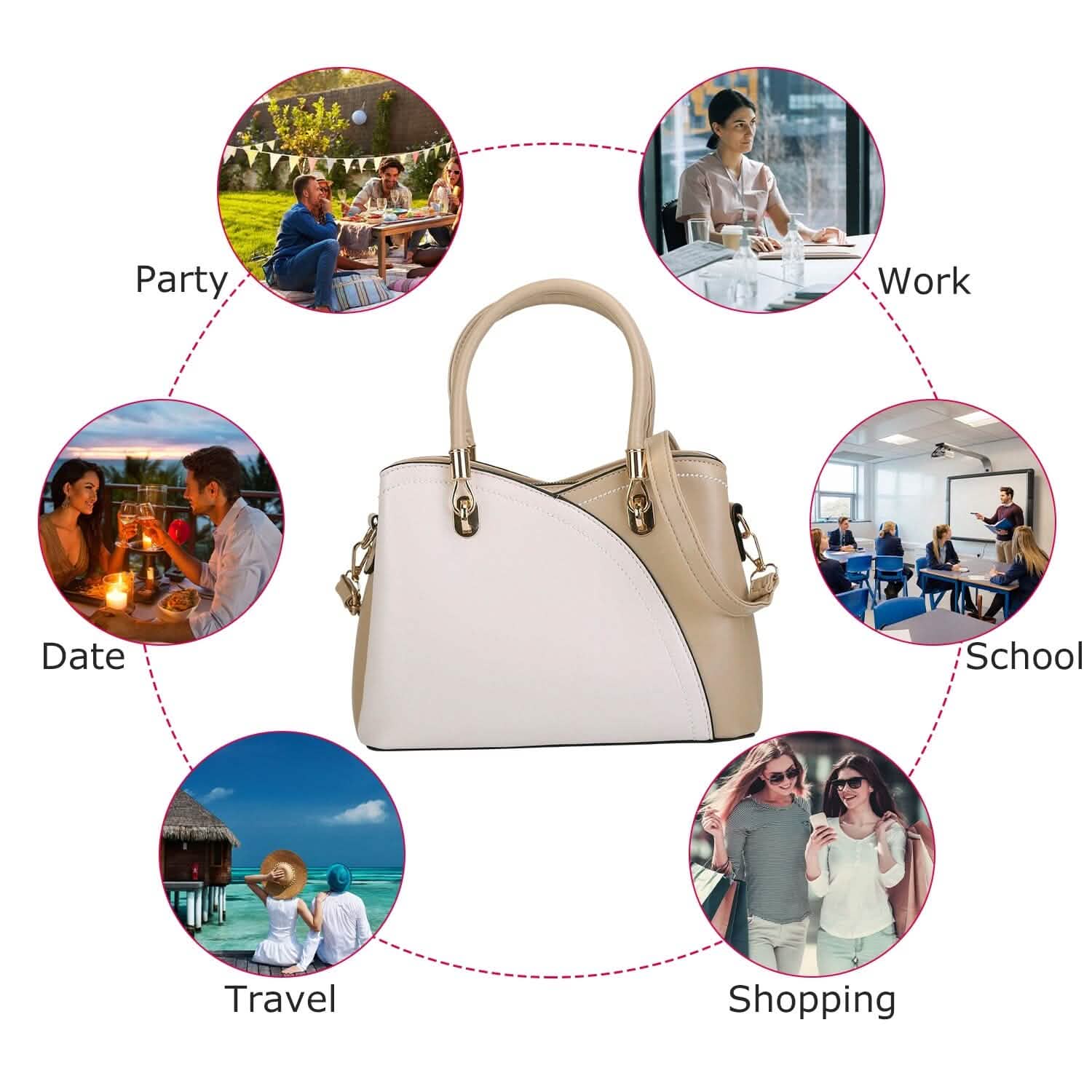Women Medium Sized Leather Satchel Crossbody Bag with Stylish Stitching Detachable Strap Handbags & Wallets - Tophatter Daily Deals
