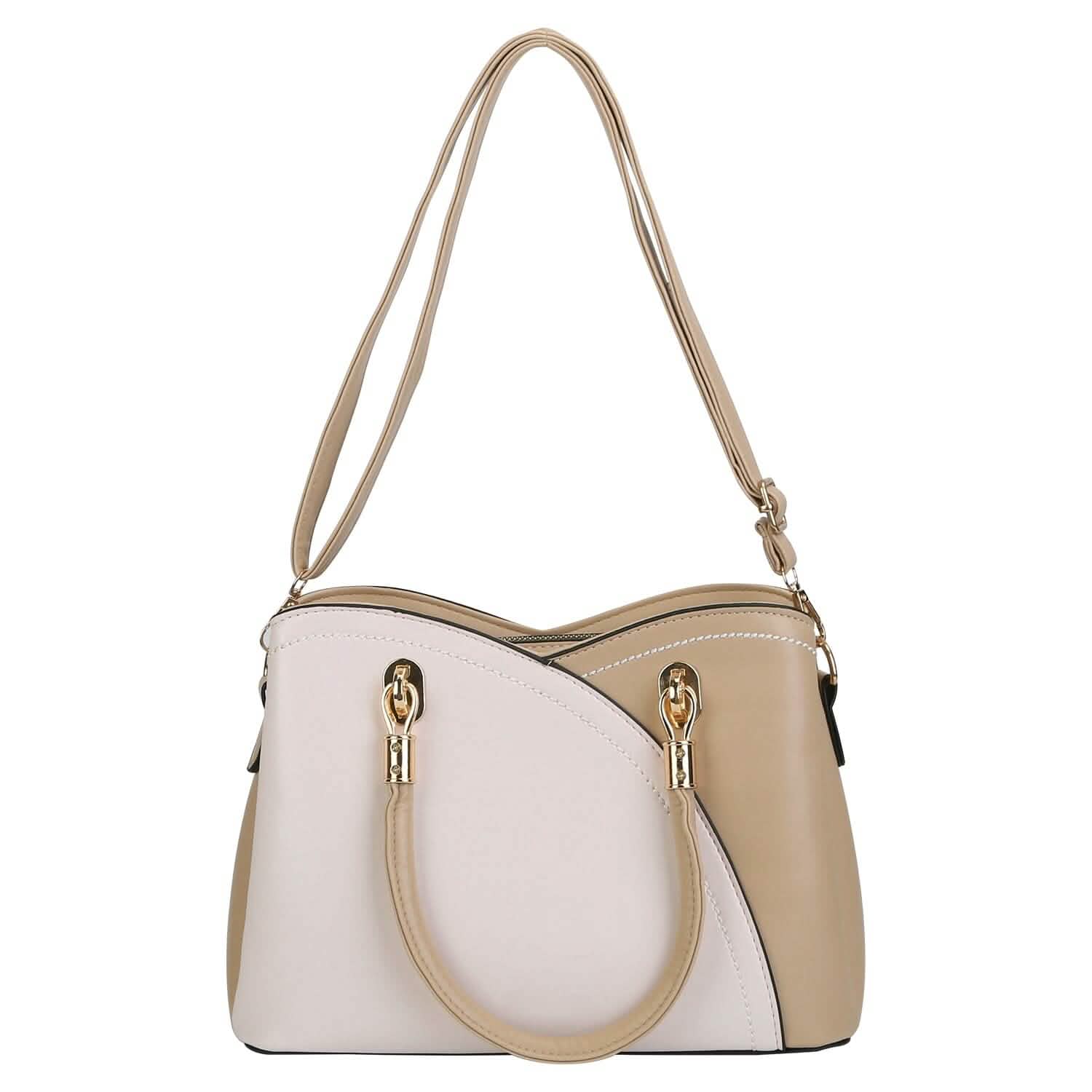 Women Medium Sized Leather Satchel Crossbody Bag with Stylish Stitching Detachable Strap Handbags & Wallets - Tophatter Daily Deals