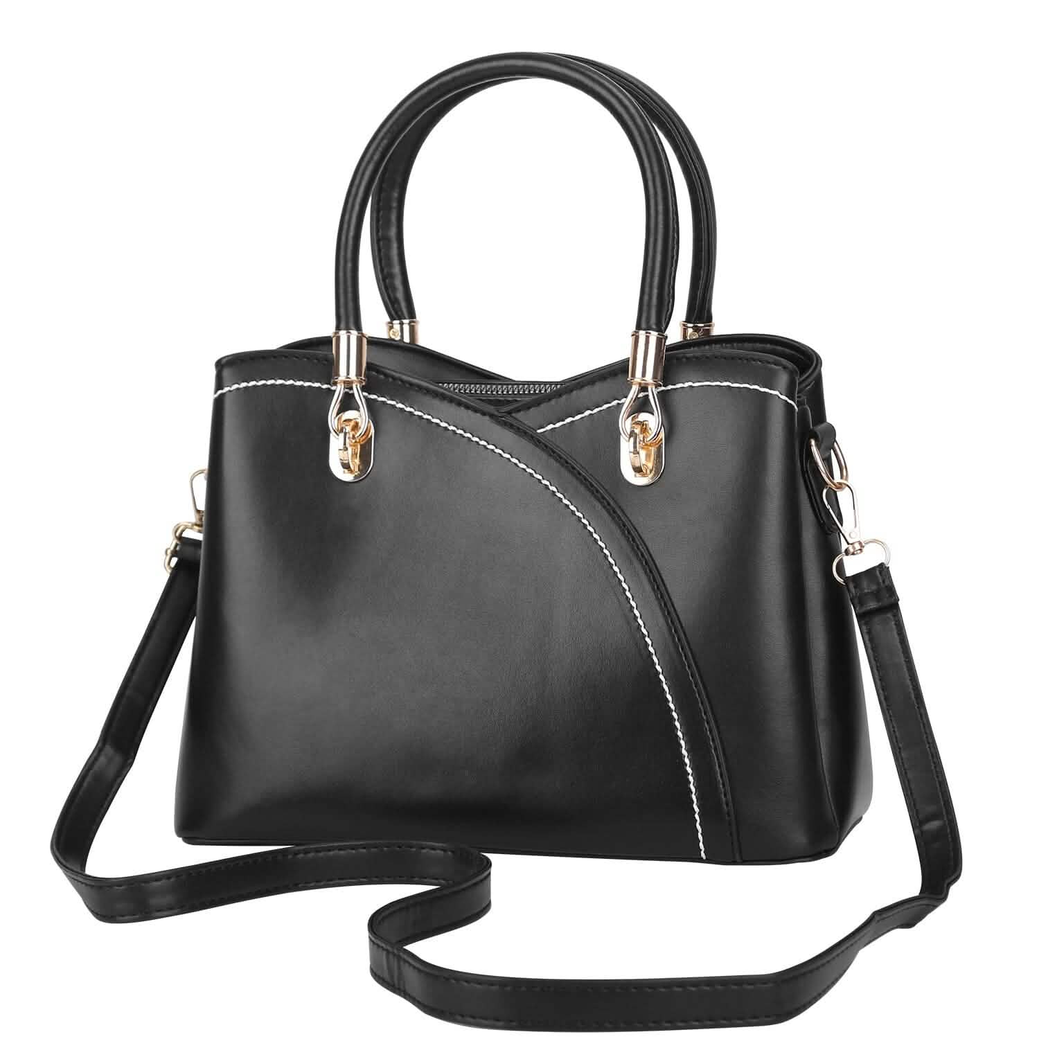 Women Medium Sized Leather Satchel Crossbody Bag with Stylish Stitching Detachable Strap Handbags & Wallets - Tophatter Daily Deals