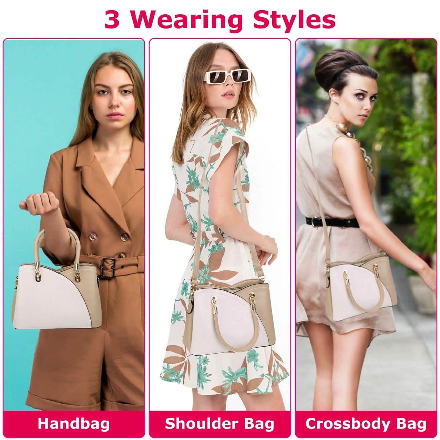 Women Medium Sized Leather Satchel Crossbody Bag with Stylish Stitching Detachable Strap Handbags & Wallets - Tophatter Daily Deals