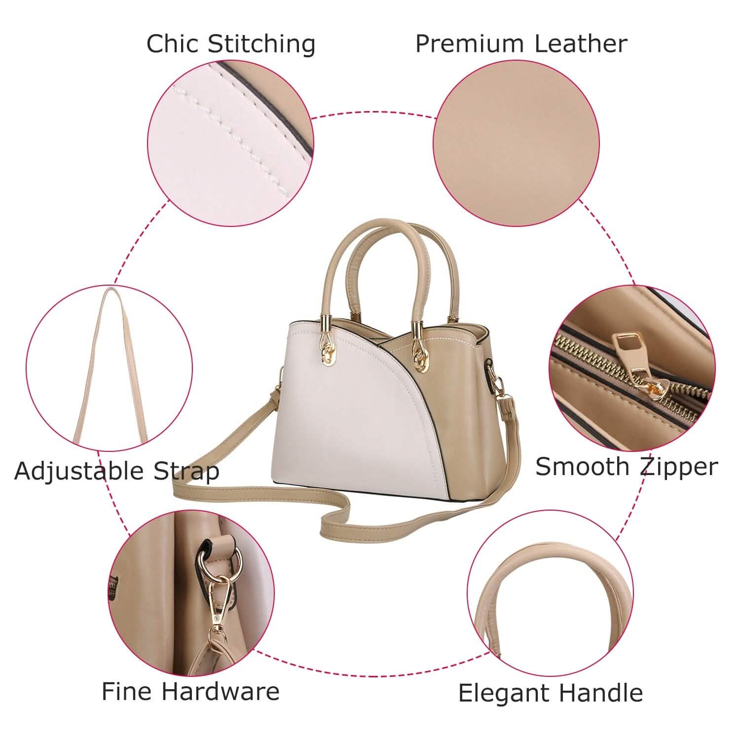 Women Medium Sized Leather Satchel Crossbody Bag with Stylish Stitching Detachable Strap Handbags & Wallets - Tophatter Daily Deals