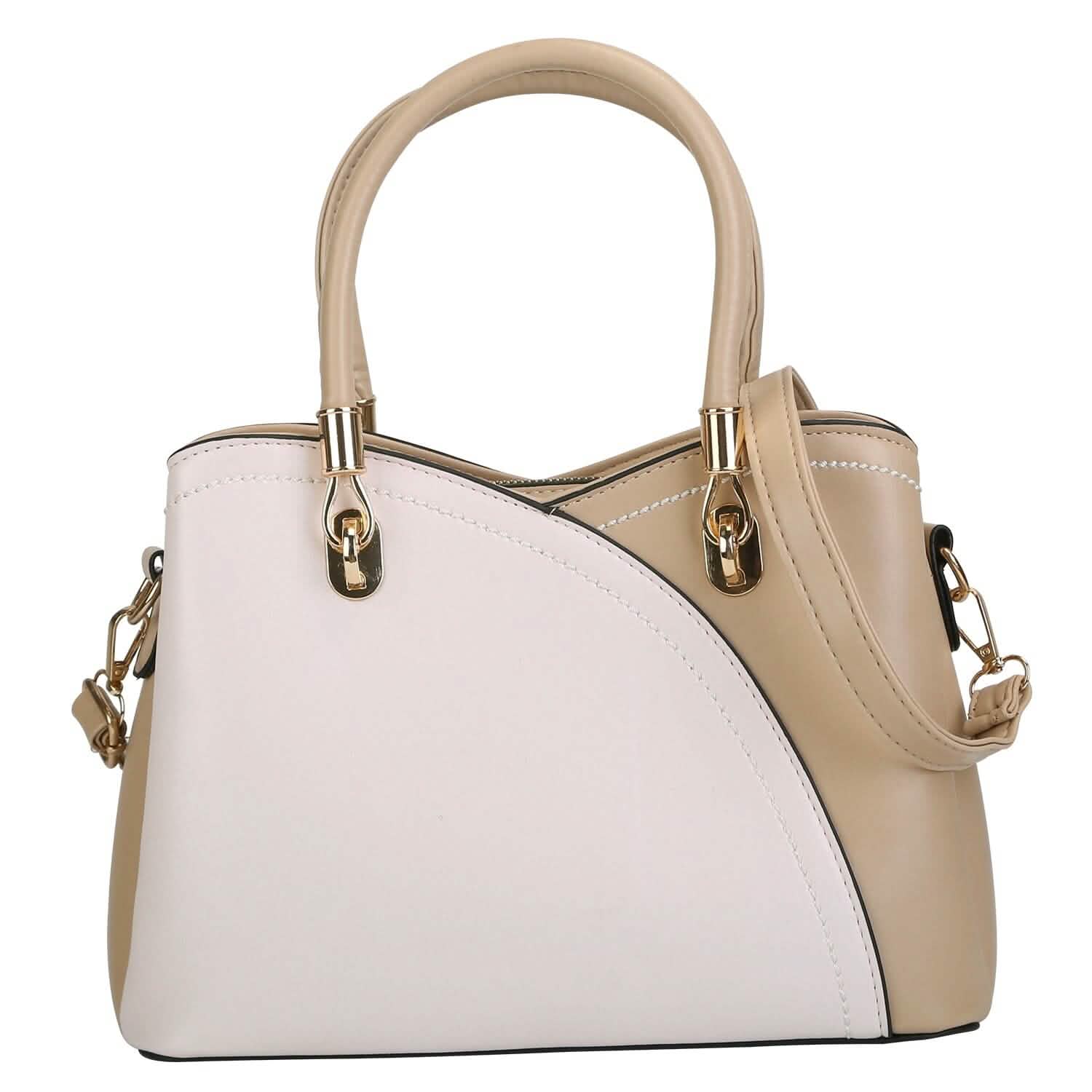 Women Medium Sized Leather Satchel Crossbody Bag with Stylish Stitching Detachable Strap White Handbags & Wallets - Tophatter Daily Deals