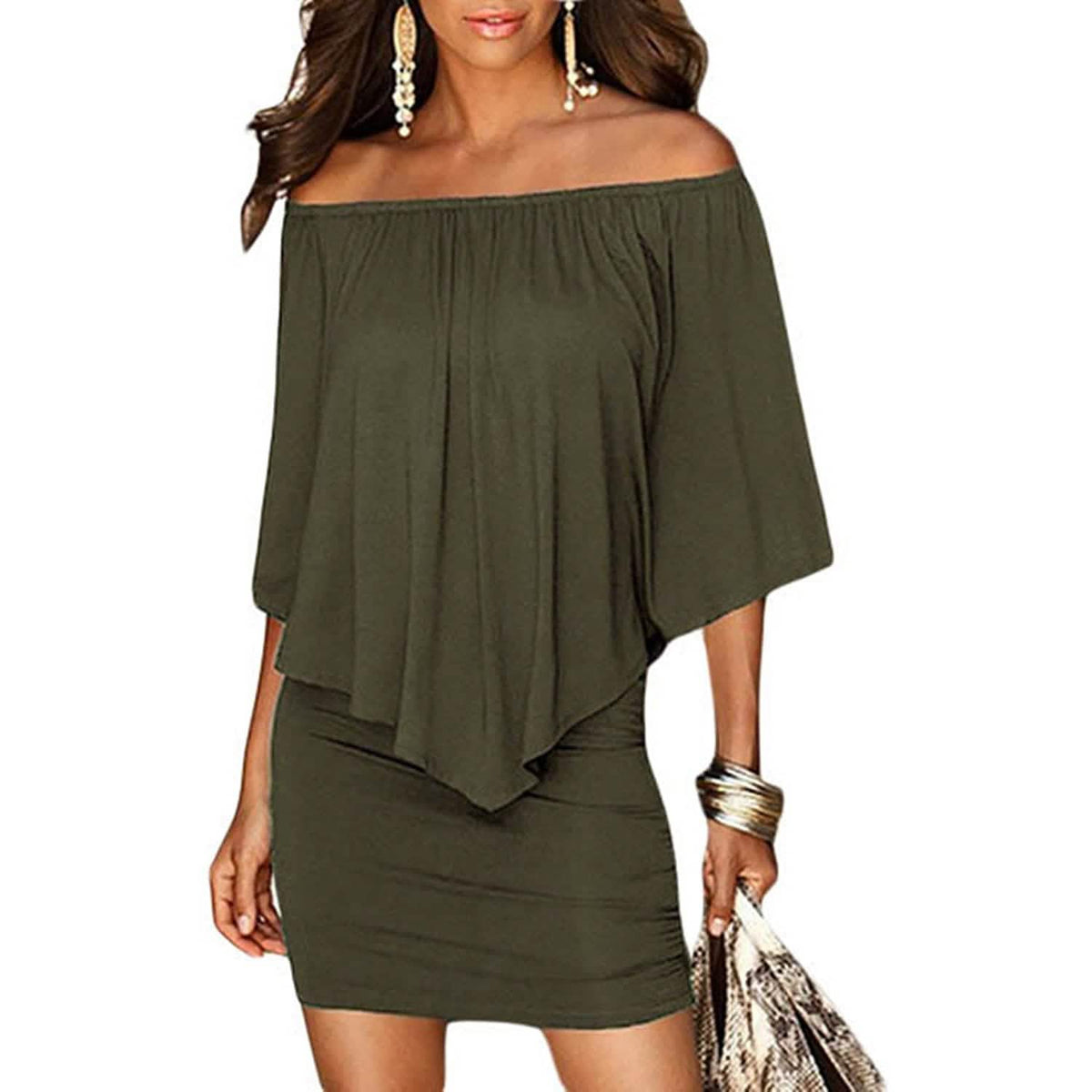 Women Off Shoulder Ruffles Bodycon Mini Dress Green Women's Dresses - Tophatter Daily Deals