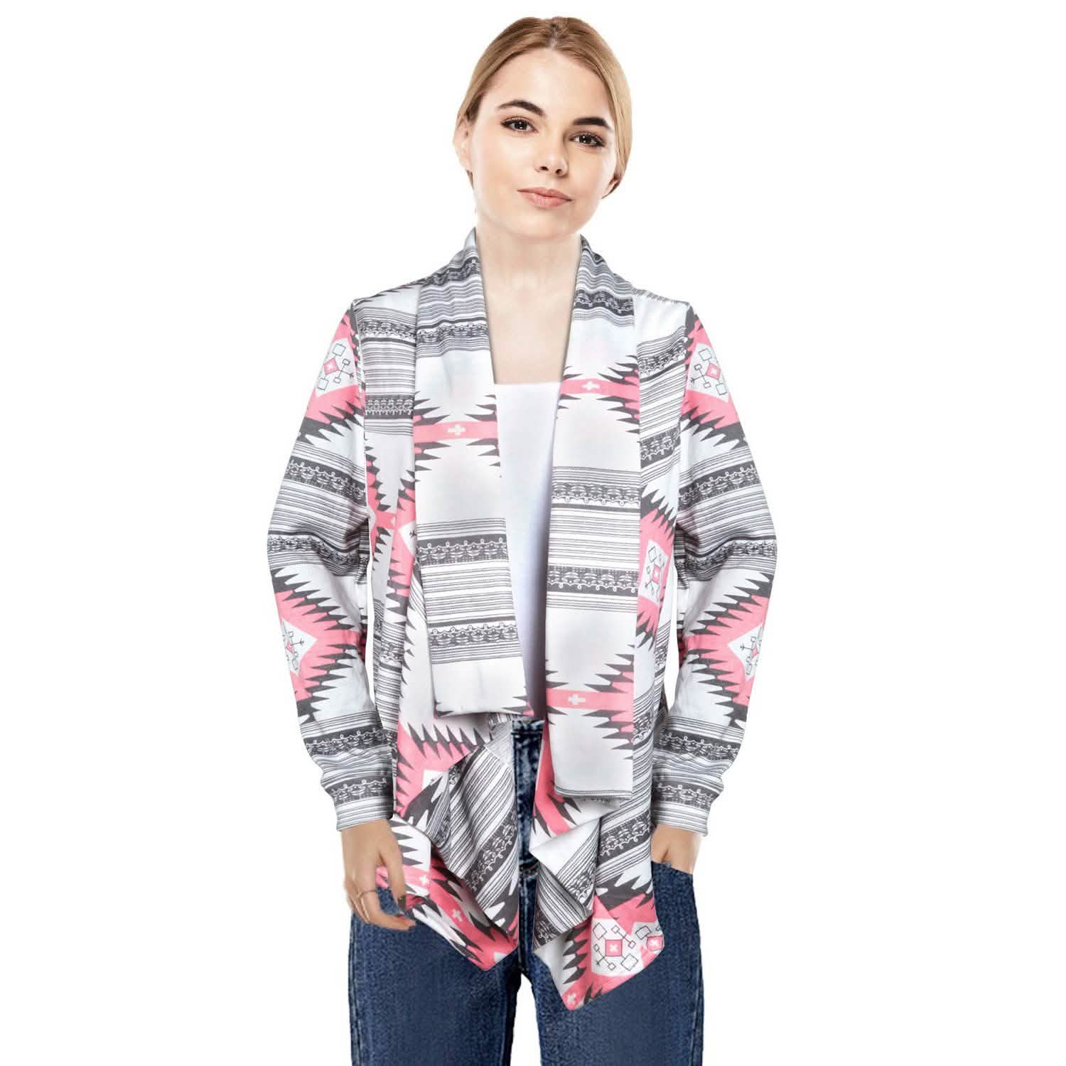Women Open Front Long Sleeve Cardigan Pink Women's Tops - Tophatter Daily Deals