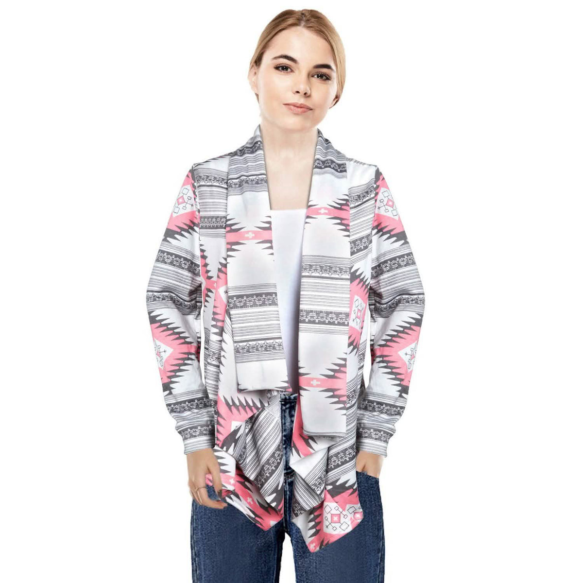 Women Open Front Long Sleeve Cardigan Pink Women's Tops - Tophatter Daily Deals