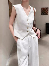 Women Outfits Vest Wide Leg Pants Beige Office Pant Sets Jumpsuits & Pants - Tophatter Daily Deals