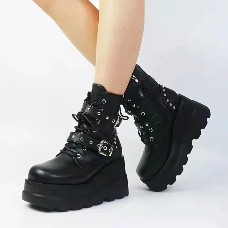 Unisex PU Leather Ankle Boots Platform Gothic Shoes Boots - Tophatter Daily Deals