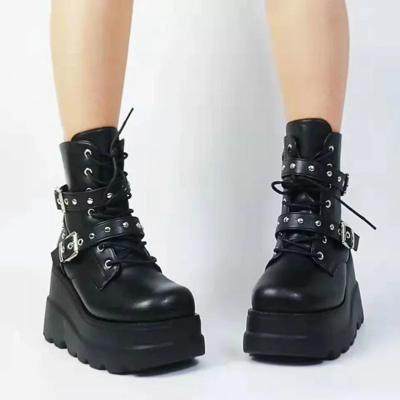 Unisex PU Leather Ankle Boots Platform Gothic Shoes Boots - Tophatter Daily Deals