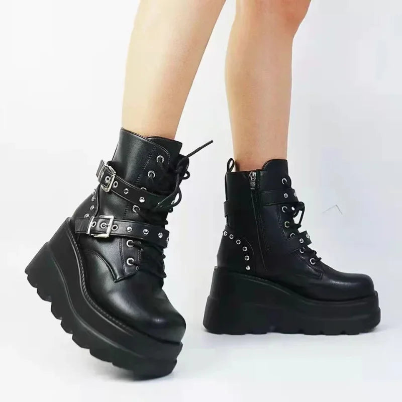 Unisex PU Leather Ankle Boots Platform Gothic Shoes Boots - Tophatter Daily Deals