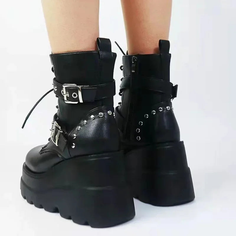 Unisex PU Leather Ankle Boots Platform Gothic Shoes Boots - Tophatter Daily Deals