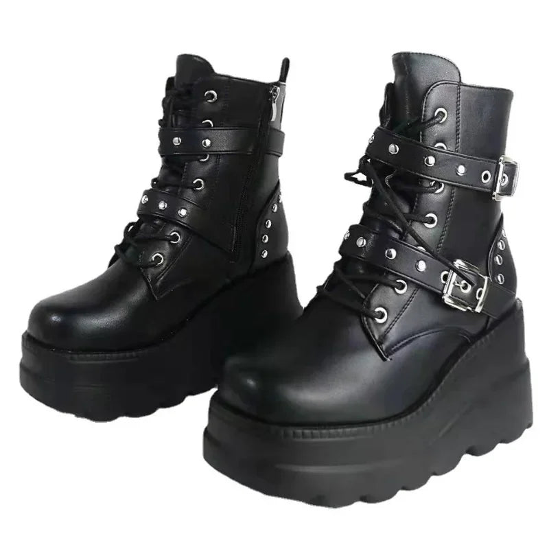 Unisex PU Leather Ankle Boots Platform Gothic Shoes Boots - Tophatter Daily Deals