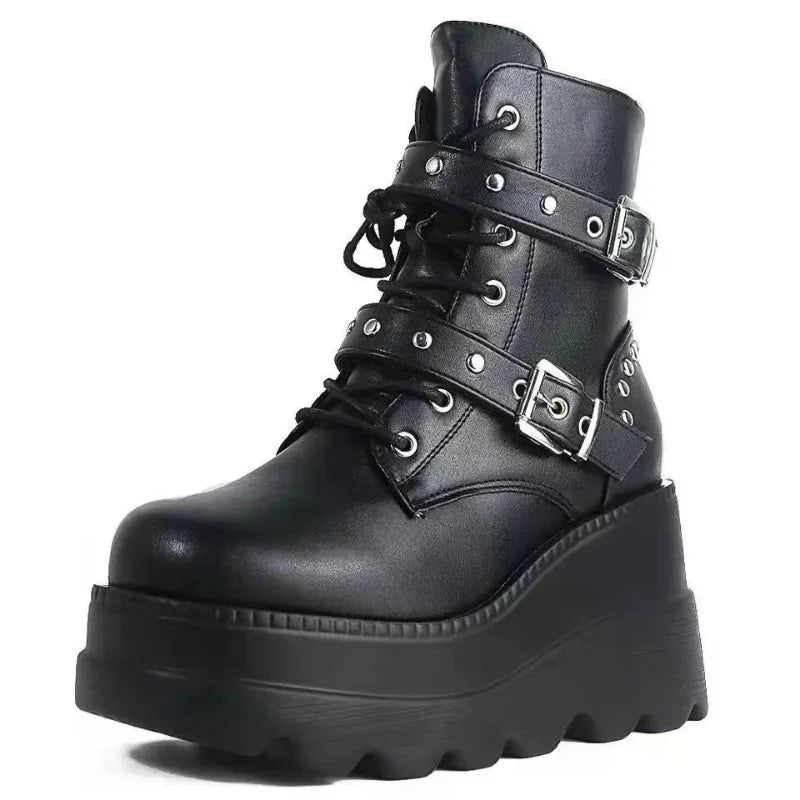 Unisex PU Leather Ankle Boots Platform Gothic Shoes Boots - Tophatter Daily Deals