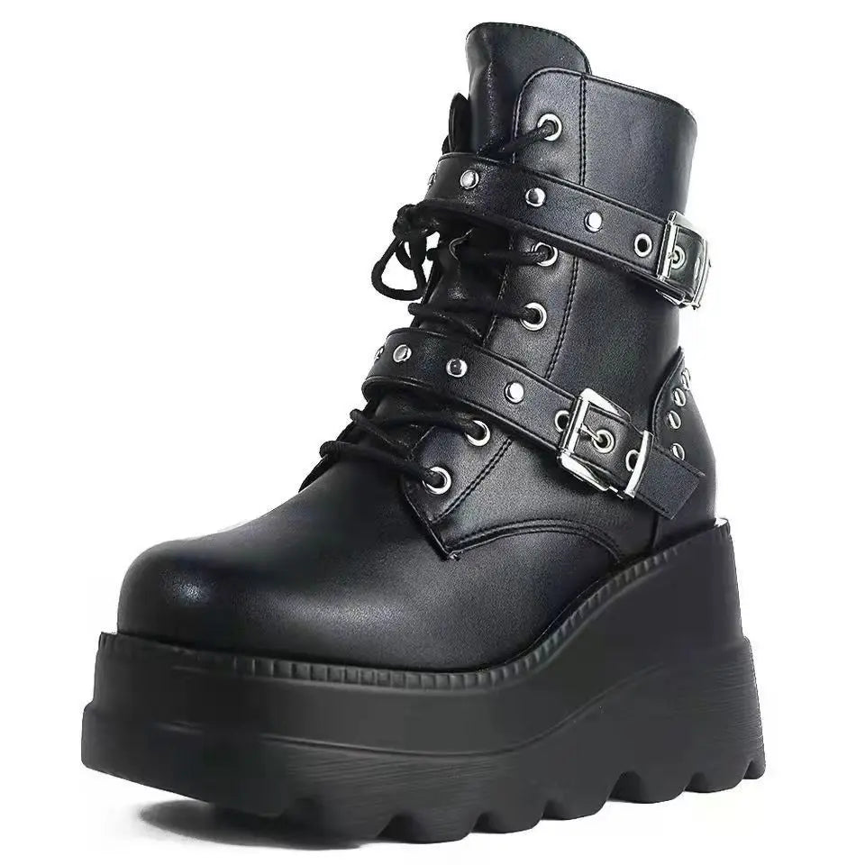 Unisex PU Leather Ankle Boots Platform Gothic Shoes Black Boots - Tophatter Daily Deals