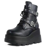 Unisex PU Leather Ankle Boots Platform Gothic Shoes Black Boots - Tophatter Daily Deals
