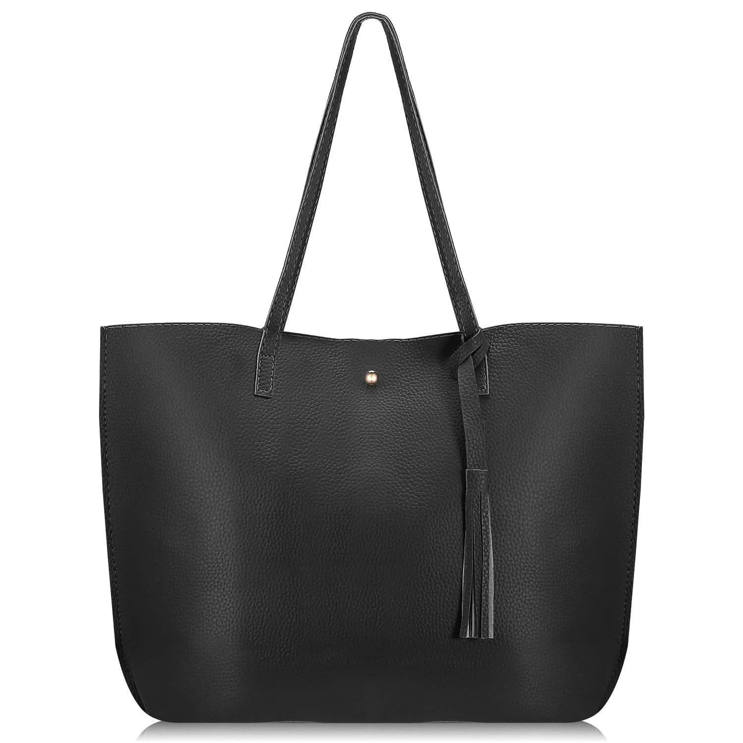 Women PU Leather Tote Bag Black Handbags & Wallets - Tophatter Daily Deals