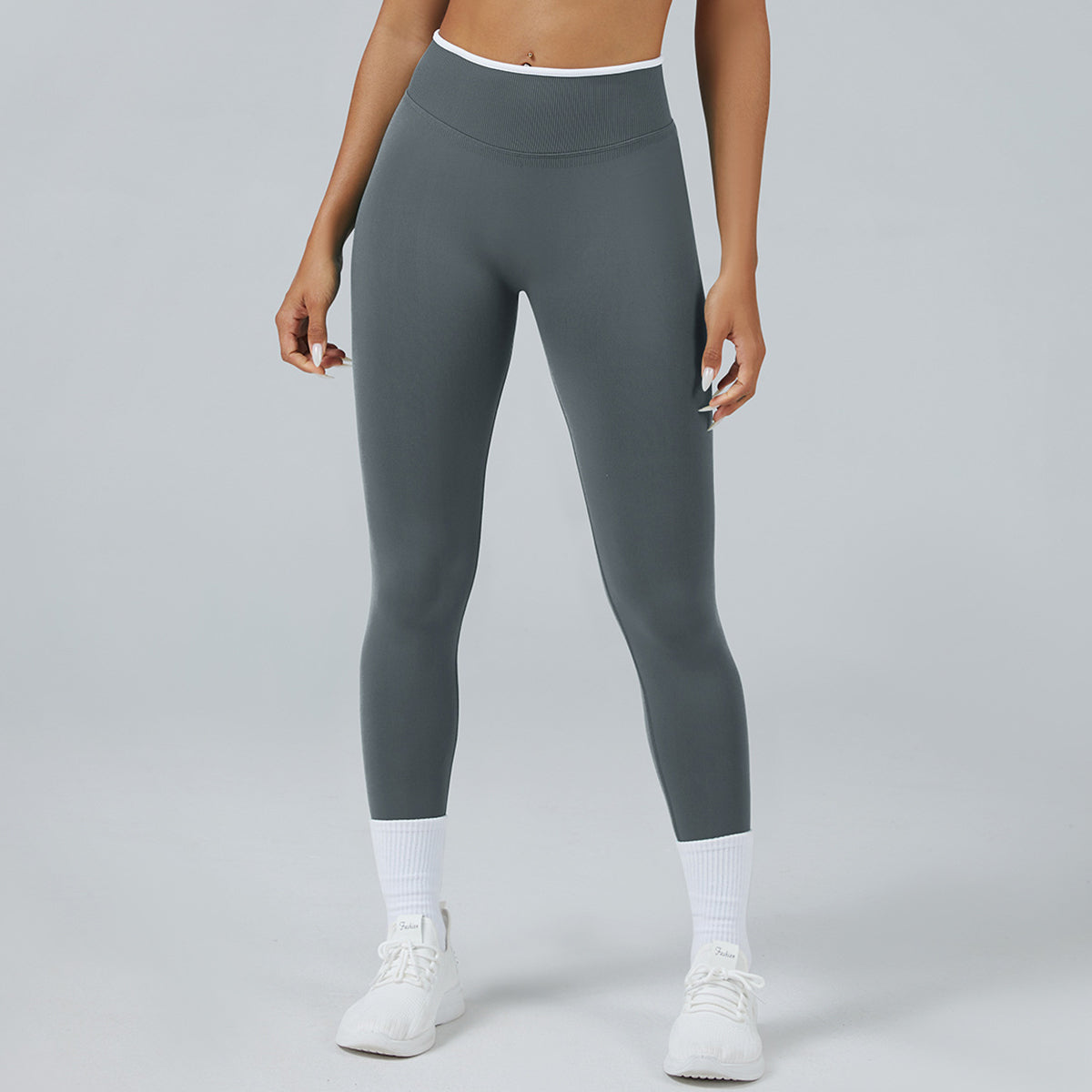 Women Seamless Sports Leggings White Edge Waist Tight Leggings - Tophatter Daily Deals