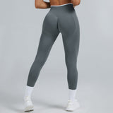 Women Seamless Sports Leggings White Edge Waist Tight Leggings - Tophatter Daily Deals