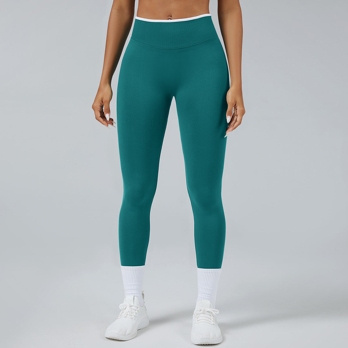 Women Seamless Sports Leggings White Edge Waist Tight Green Leggings - Tophatter Daily Deals