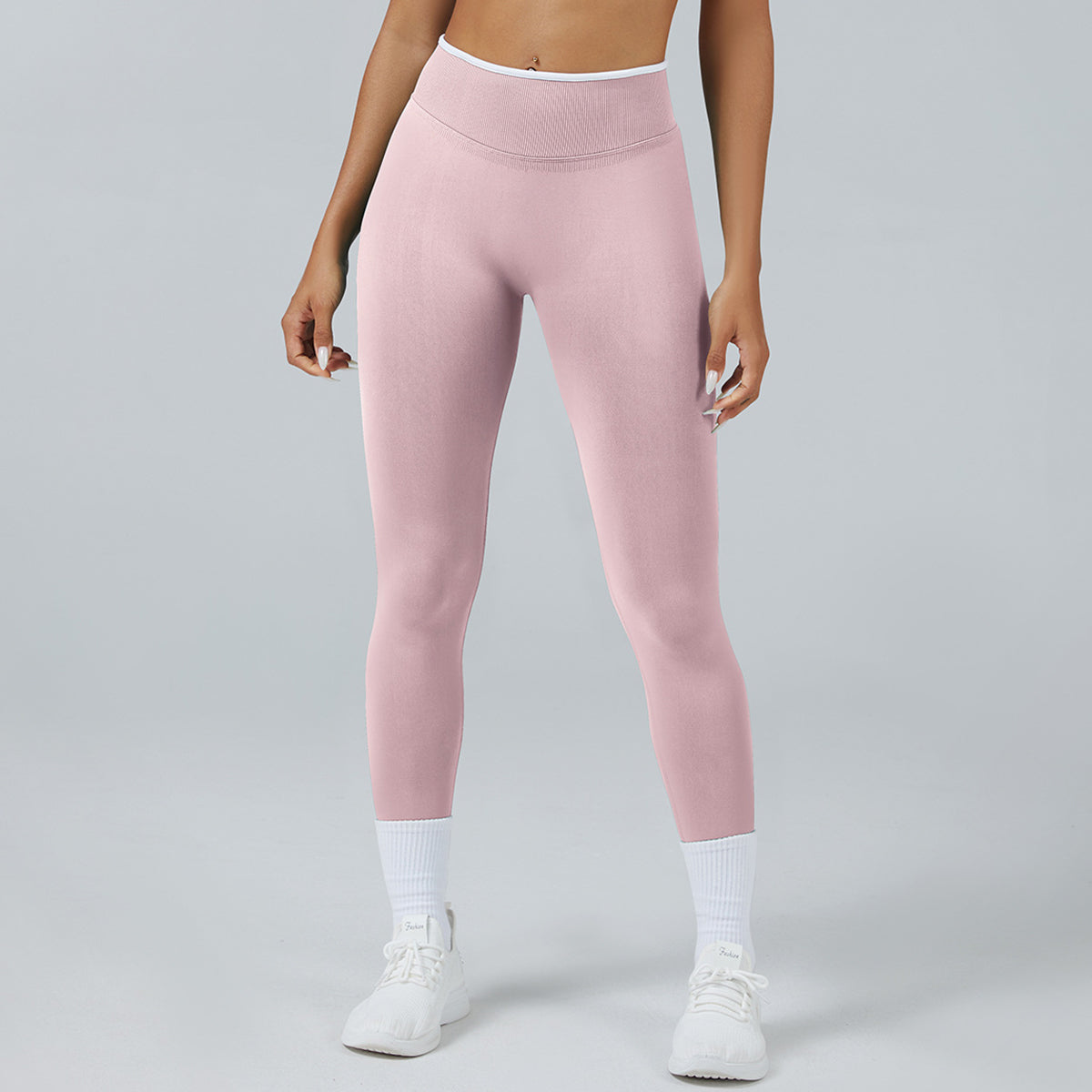 Women Seamless Sports Leggings White Edge Waist Tight Pink Leggings - Tophatter Daily Deals
