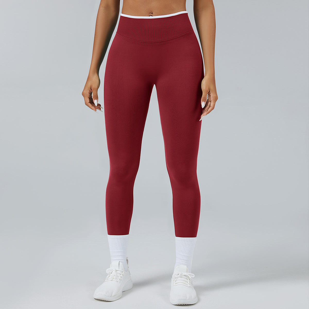 Women Seamless Sports Leggings White Edge Waist Tight Red Leggings - Tophatter Daily Deals