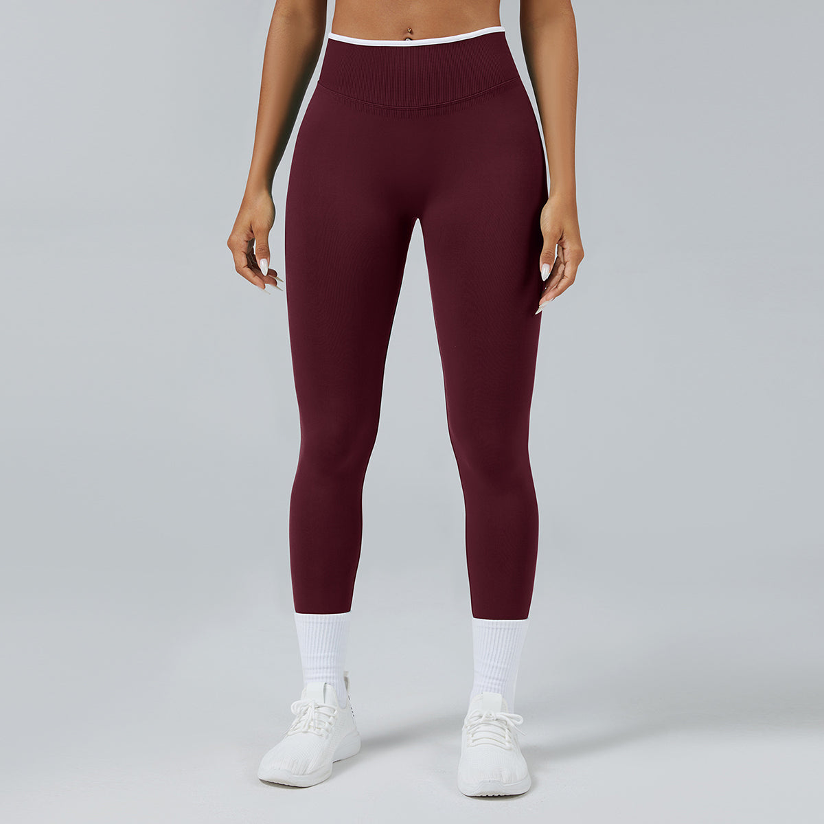 Women Seamless Sports Leggings White Edge Waist Tight Wine Red Leggings - Tophatter Daily Deals