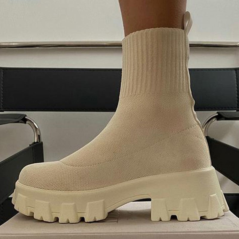 Women Short Knitting Platform Ankle Boots Beige Boots - Tophatter Daily Deals