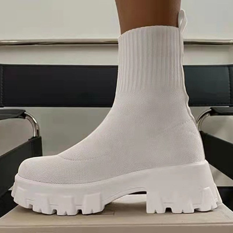 Women Short Knitting Platform Ankle Boots White Boots - Tophatter Daily Deals