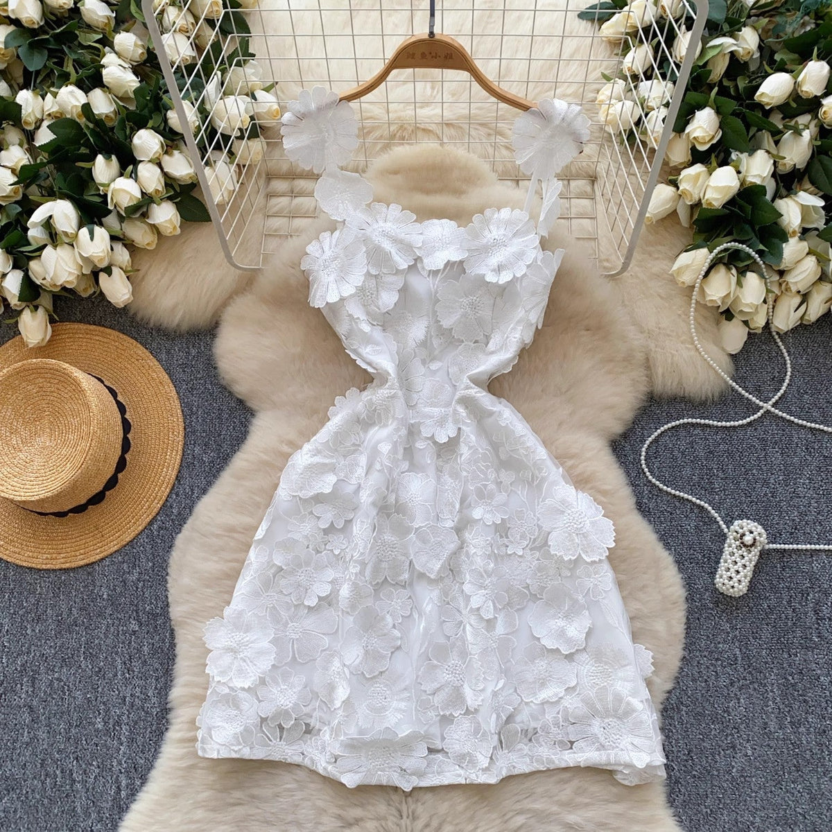 Women Square Collar Sleeveless Embroidery Dress Mini Dresses - Tophatter Daily Deals