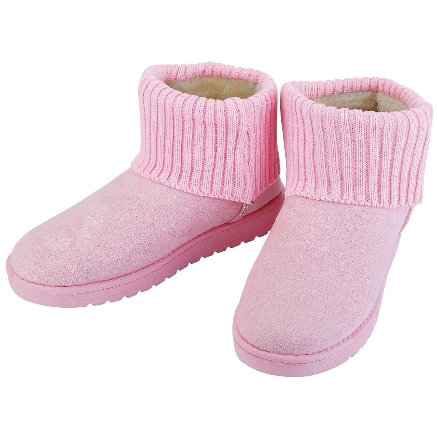 Women Suede Mid-Calf Snow Boot with Anti-slip Rubber Base Pink Women's Shoes - Tophatter Daily Deals