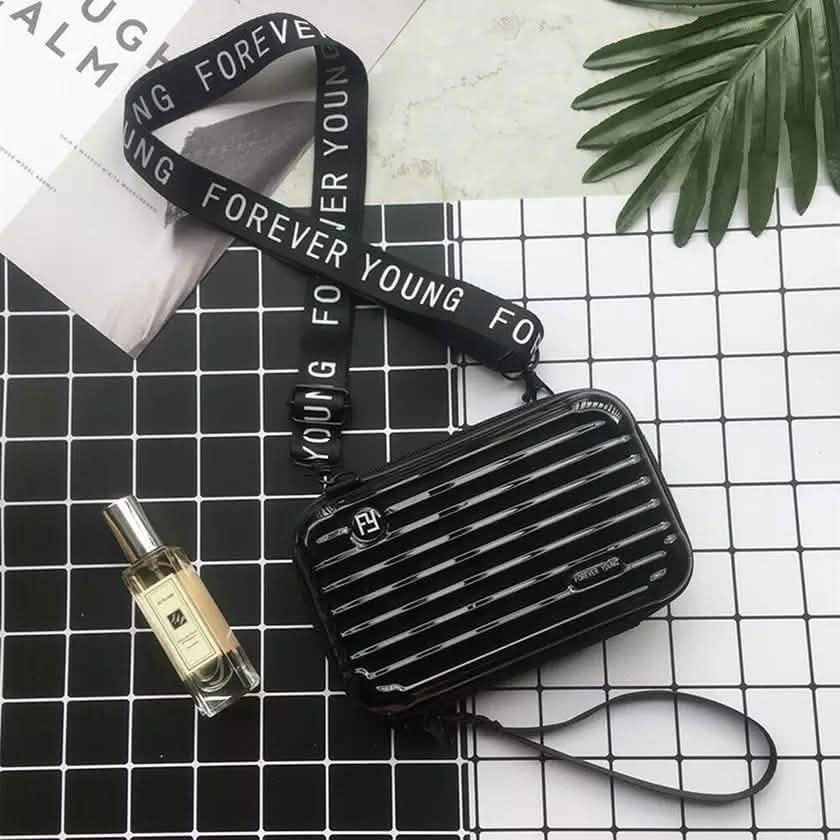 Women Suitcase Box Shape Crossbody Shoulder Bag Letter Band Travel Carrying Black Handbags & Wallets - Tophatter Daily Deals