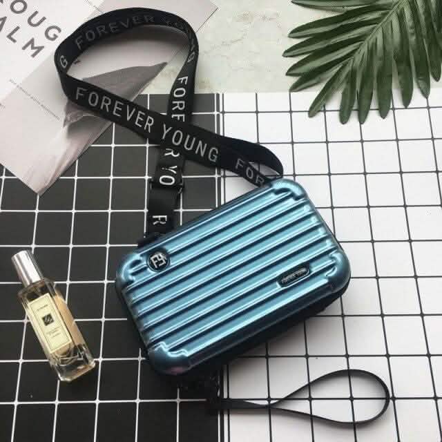 Women Suitcase Box Shape Crossbody Shoulder Bag Letter Band Travel Carrying Blue Handbags & Wallets - Tophatter Daily Deals