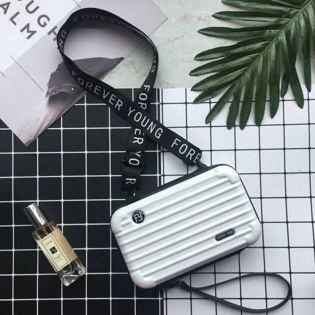 Women Suitcase Box Shape Crossbody Shoulder Bag Letter Band Travel Carrying White Handbags & Wallets - Tophatter Daily Deals
