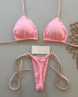 Women Swimsuit Two-piece Triangle Thong Swimwear Pink Swimwear - Tophatter Daily Deals