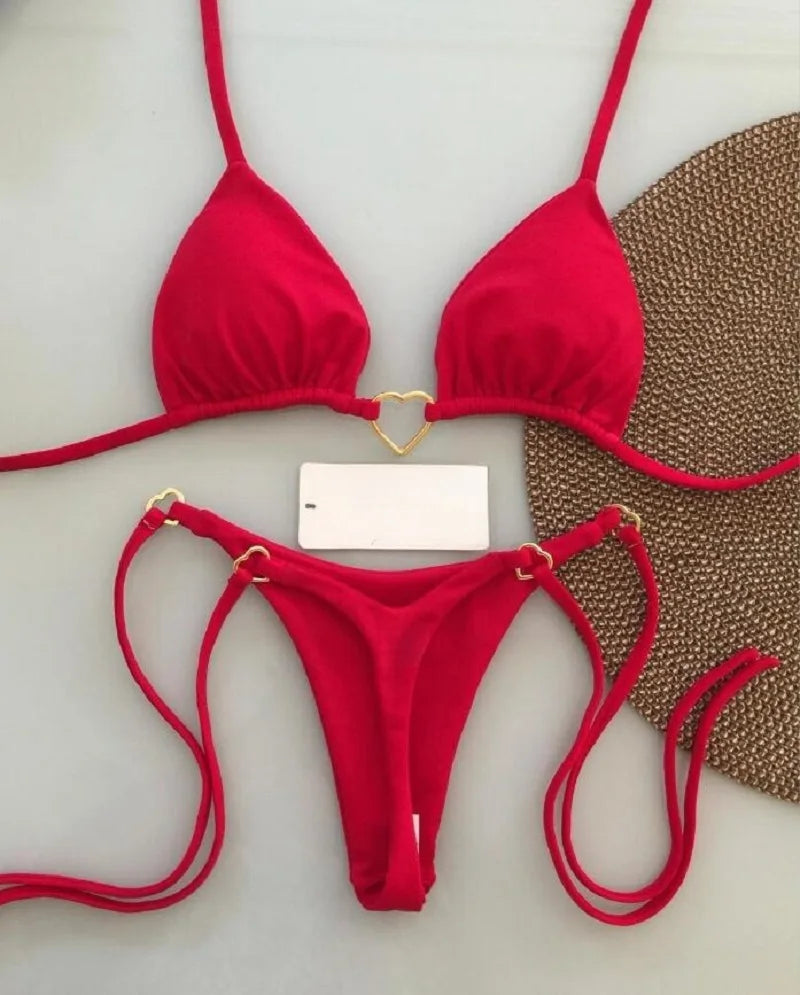 Women Swimsuit Two-piece Triangle Thong Swimwear Red Swimwear - Tophatter Daily Deals