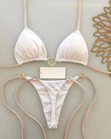 Women Swimsuit Two-piece Triangle Thong Swimwear White Swimwear - Tophatter Daily Deals