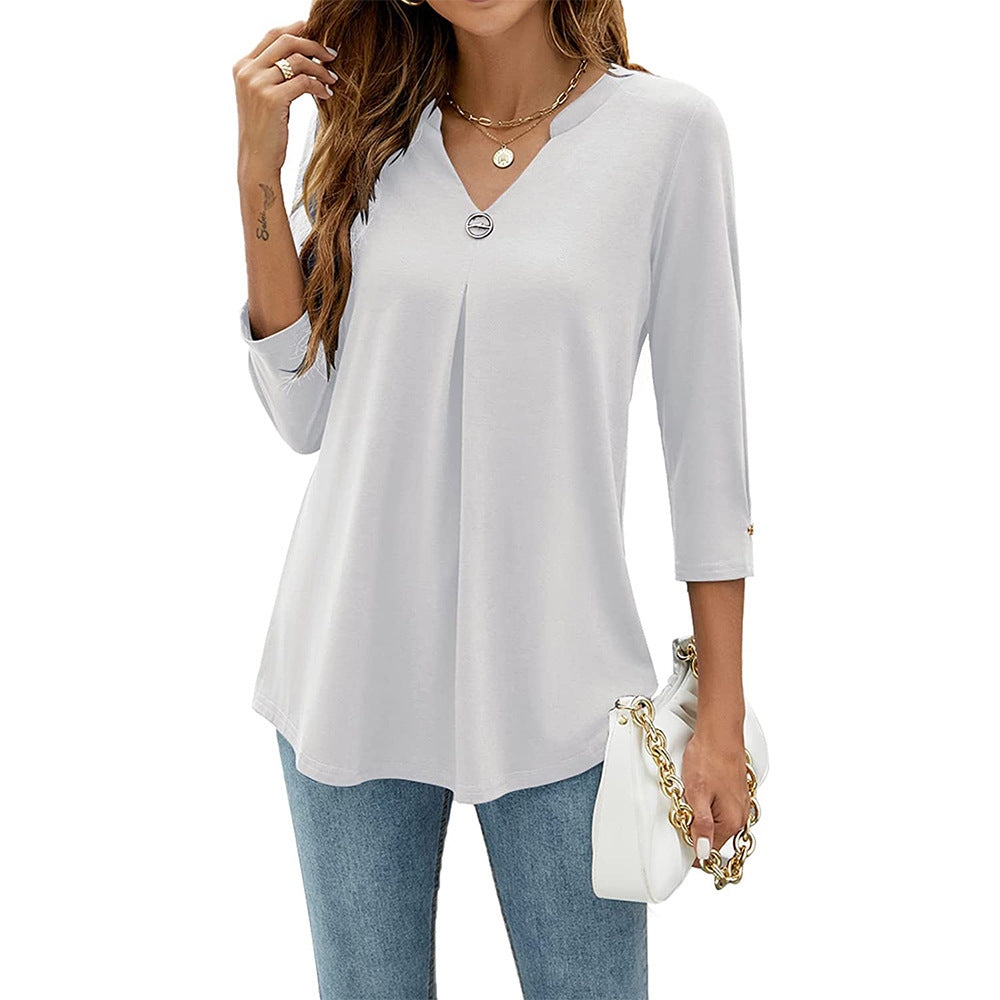 Women T-shirt V Neck 3/4 Sleeve Tops Blouse Blouses - Tophatter Daily Deals