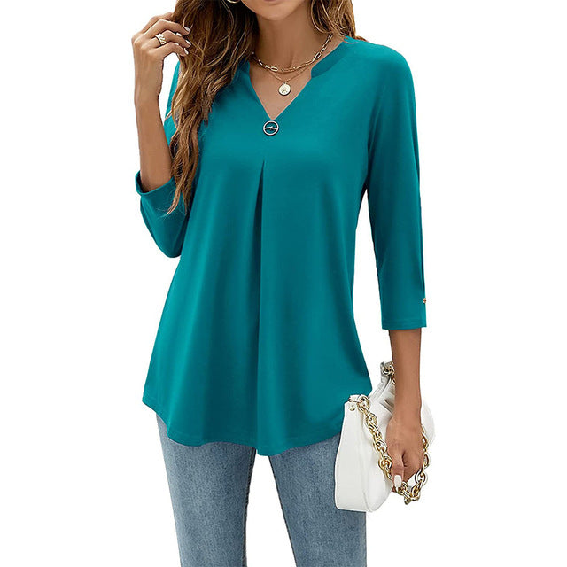 Women T-shirt V Neck 3/4 Sleeve Tops Blouse Blouses - Tophatter Daily Deals