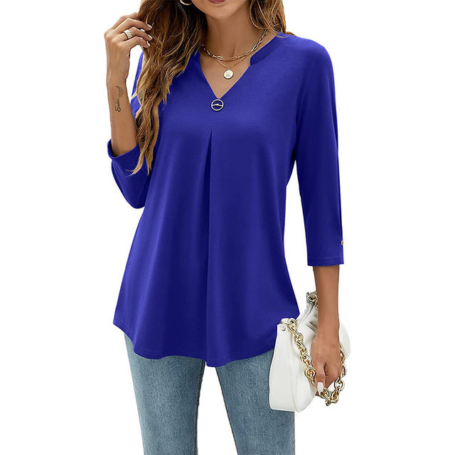Women T-shirt V Neck 3/4 Sleeve Tops Blouse Blouses - Tophatter Daily Deals