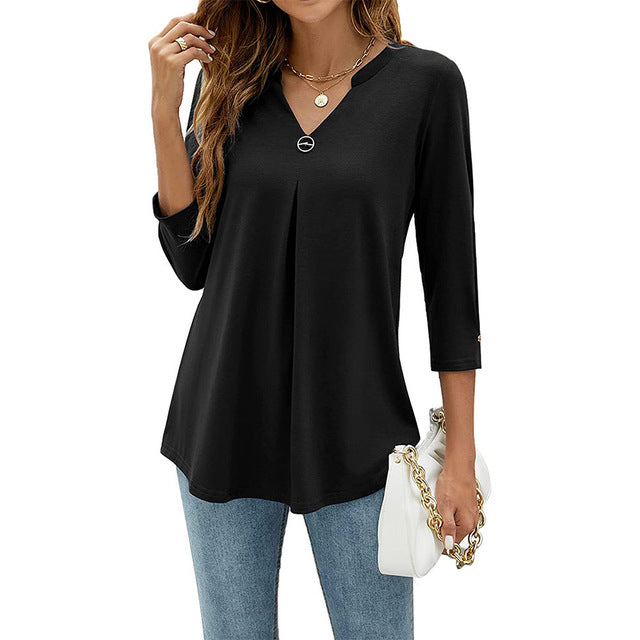 Women T-shirt V Neck 3/4 Sleeve Tops Blouse Blouses - Tophatter Daily Deals