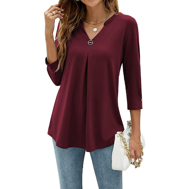 Women T-shirt V Neck 3/4 Sleeve Tops Blouse Blouses - Tophatter Daily Deals
