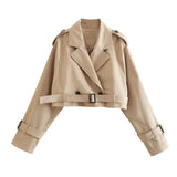 Women Vintage Streetwear Double Breasted Long Sleeve Top Beige Coats & Jackets - Tophatter Daily Deals