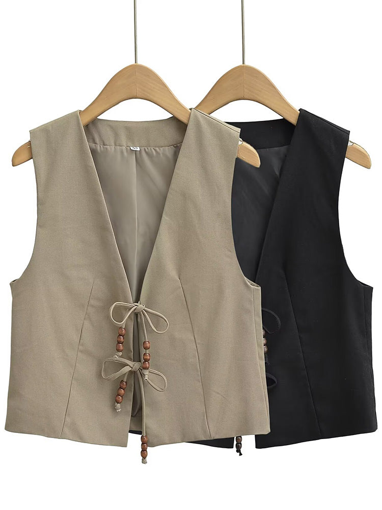 Women Vintage V-Neck Waistcoat Blouses - Tophatter Daily Deals