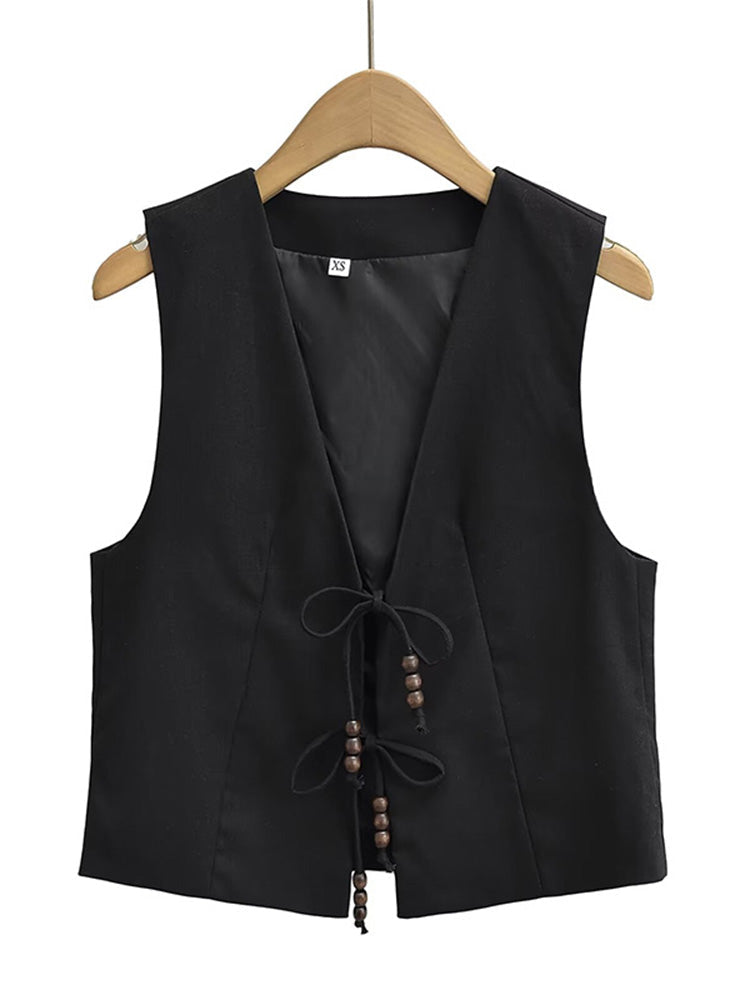 Women Vintage V-Neck Waistcoat Blouses - Tophatter Daily Deals