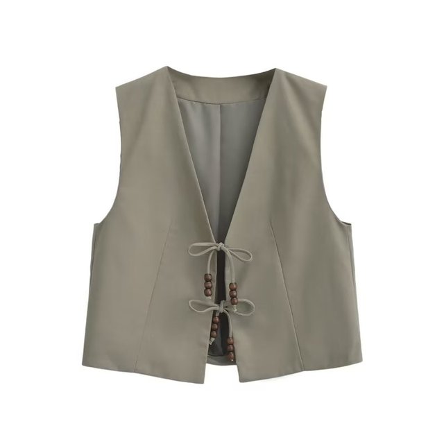 Women Vintage V-Neck Waistcoat Army Green Blouses - Tophatter Daily Deals