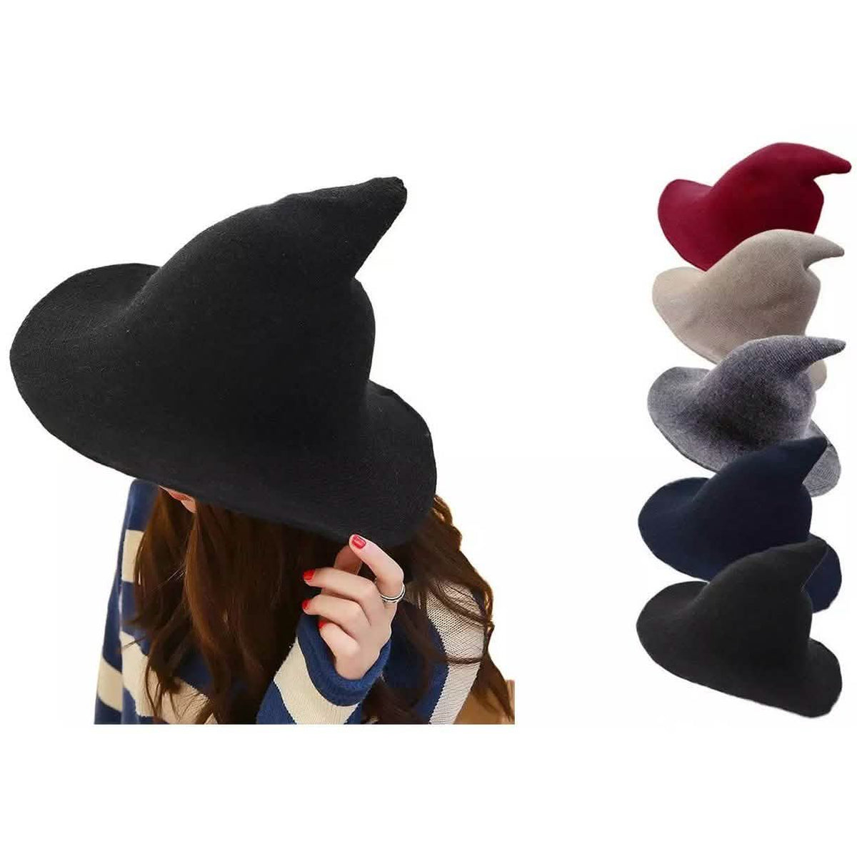Women Winter Warm Knitted Wool Witch Hat Cap Hats - Tophatter Daily Deals