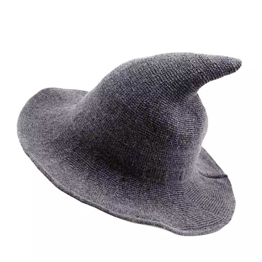 Women Winter Warm Knitted Wool Witch Hat Cap Dark Gray Hats - Tophatter Daily Deals