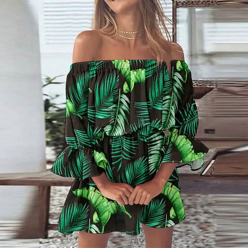 Women's 3/4 Length Sleeve Floral Ruffle Summer Spring Off Shoulder Dress Women's Dresses - Tophatter Daily Deals